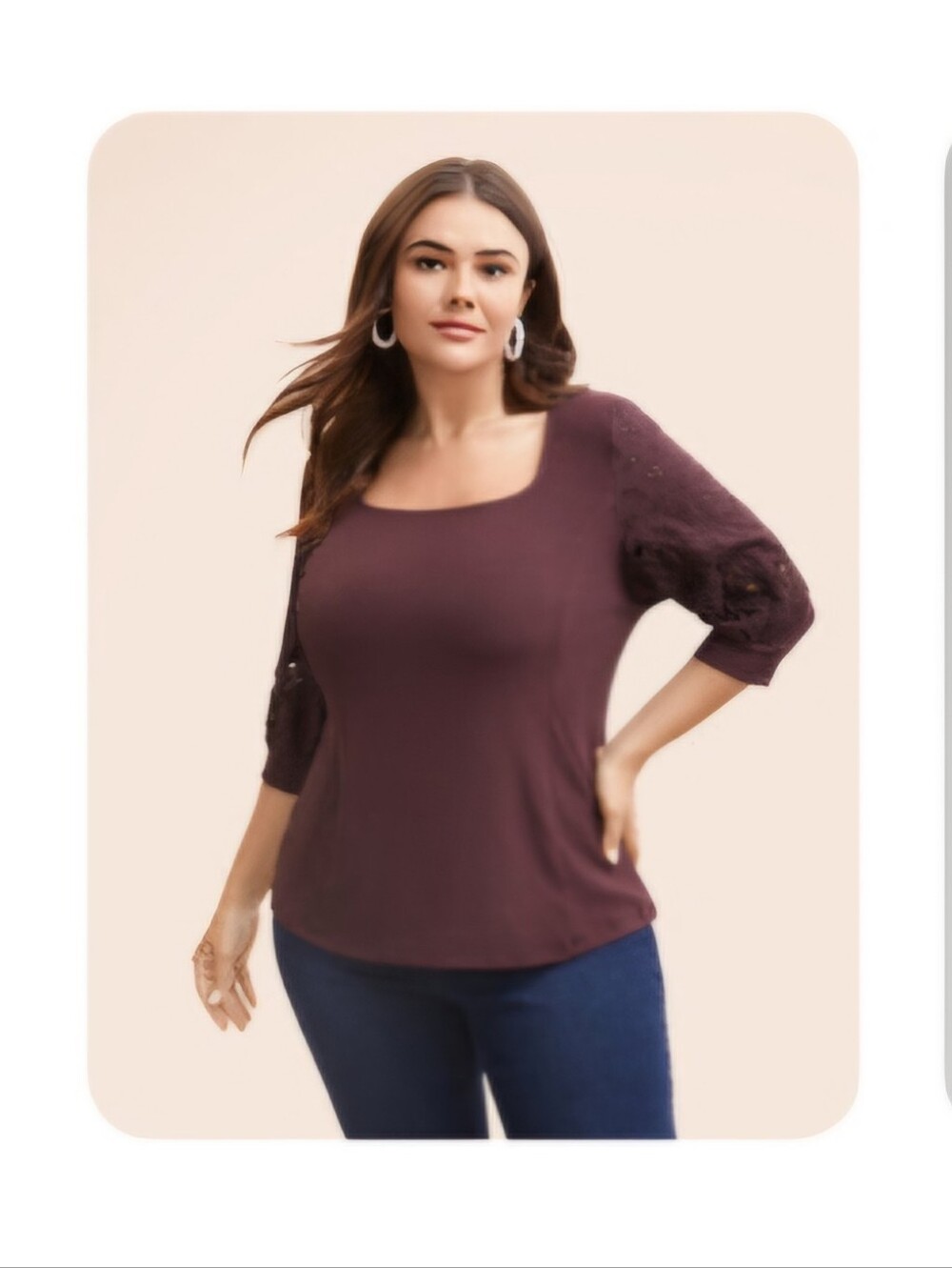 BloomChic Maroon Top Ribbed Brochade Floral Sleeve Plus Size 4X
